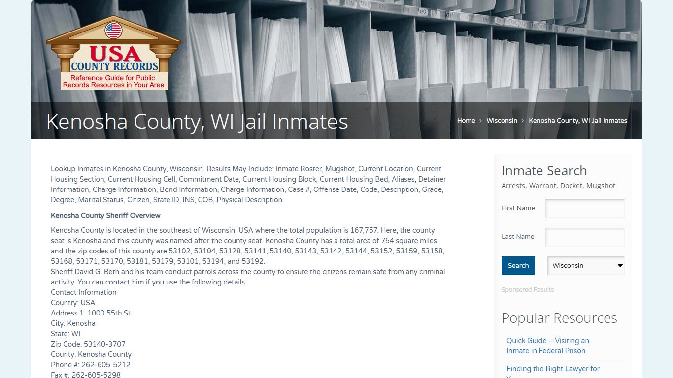 Kenosha County, WI Jail Inmates | Name Search